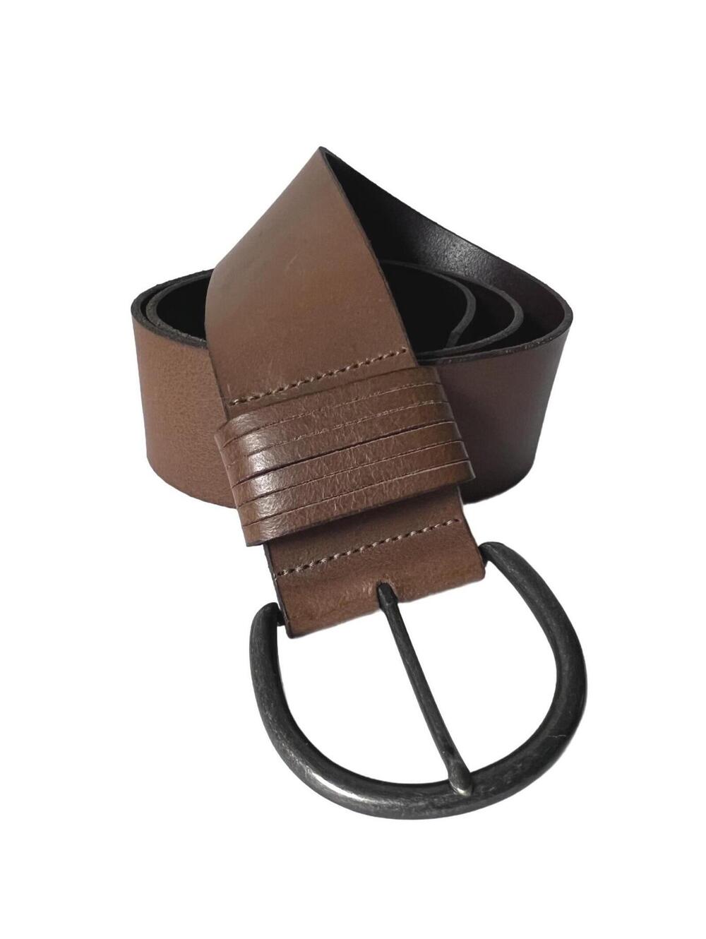 Ann Taylor LOFT Wide Brown Leather Belt Women’s Large D shaped Metal Buckle